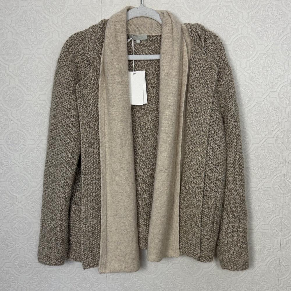 Enndou 100% Cashmere Quiet Luxury Knit Cardigan Neutral Beige Open Front Sweater